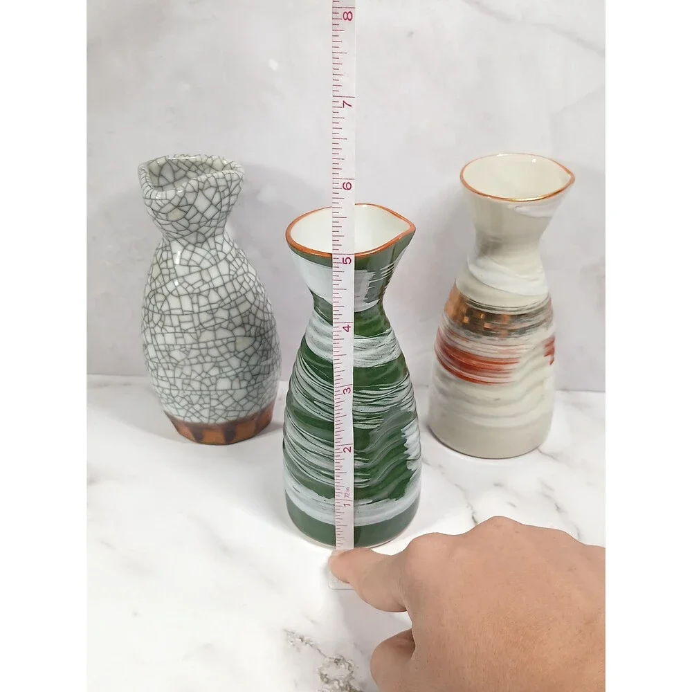 Vintage Japanese Porcelain Sake Bottle Set – Hand-Glazed Crackle & Brush Finish